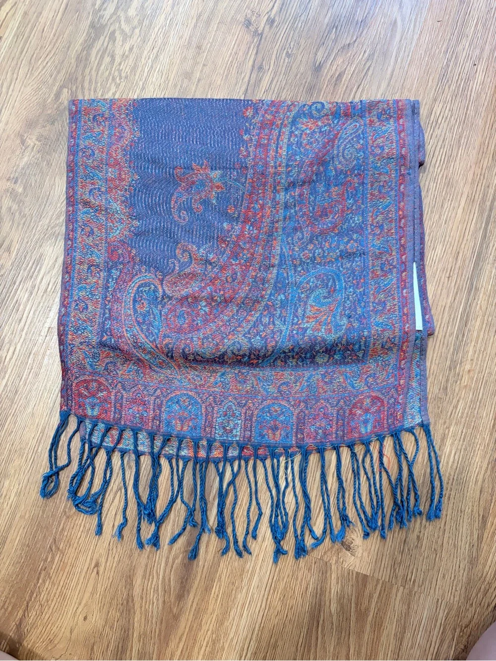 Pashmina Silk Scarf Paisley Fringe Scarf in Blue and Purple